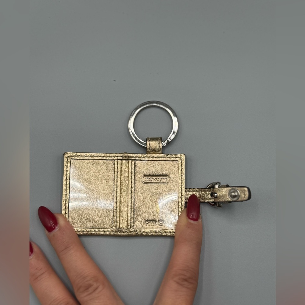 Coach Signature Canvas Picture Frame Keychain – Holds 2 Photos, Gold Trim - Picture 4 of 6